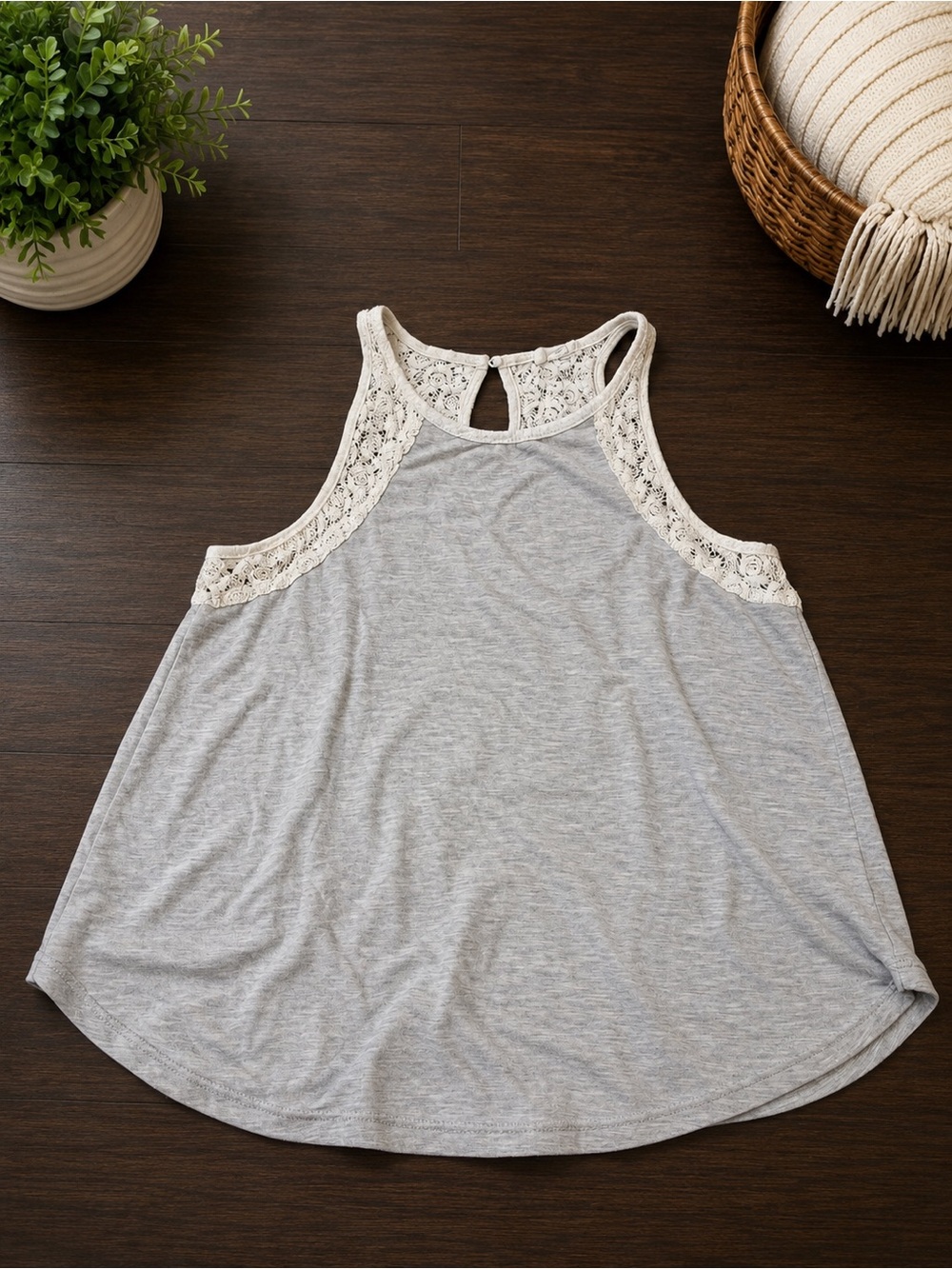 Women's Gray Lace-Trim Tank Top